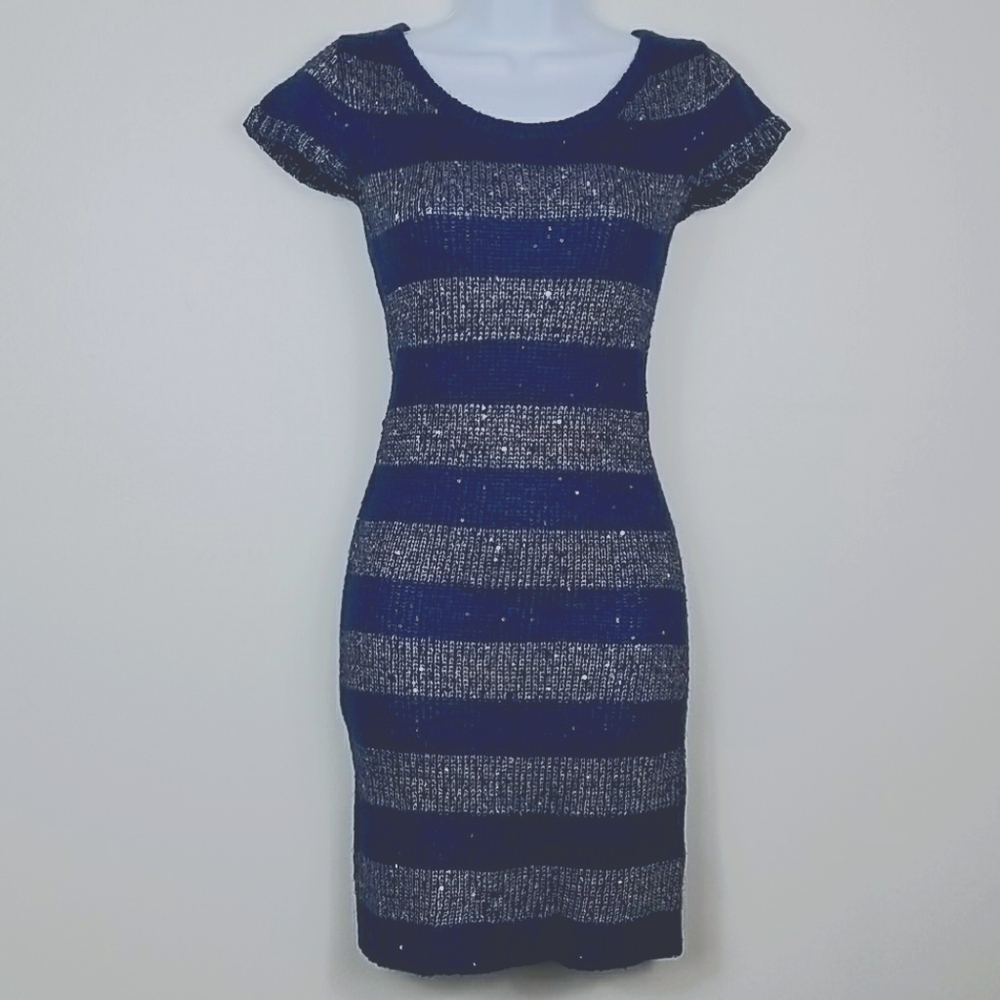 Rue21 Navy, Silver/Gray Knit/Sequin Dress SMALL